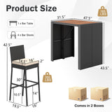 RELAX4LIFE 5-Piece Outdoor Bar Set - Wicker Rattan Bar Height Dining Table w/Acacia Wood Top & 4 Bar Stools Chairs w/Seat Cushions, Backrest, Footrest, Outside Patio Bistro Set for Backyard (47.5'') RELAX4LIFE