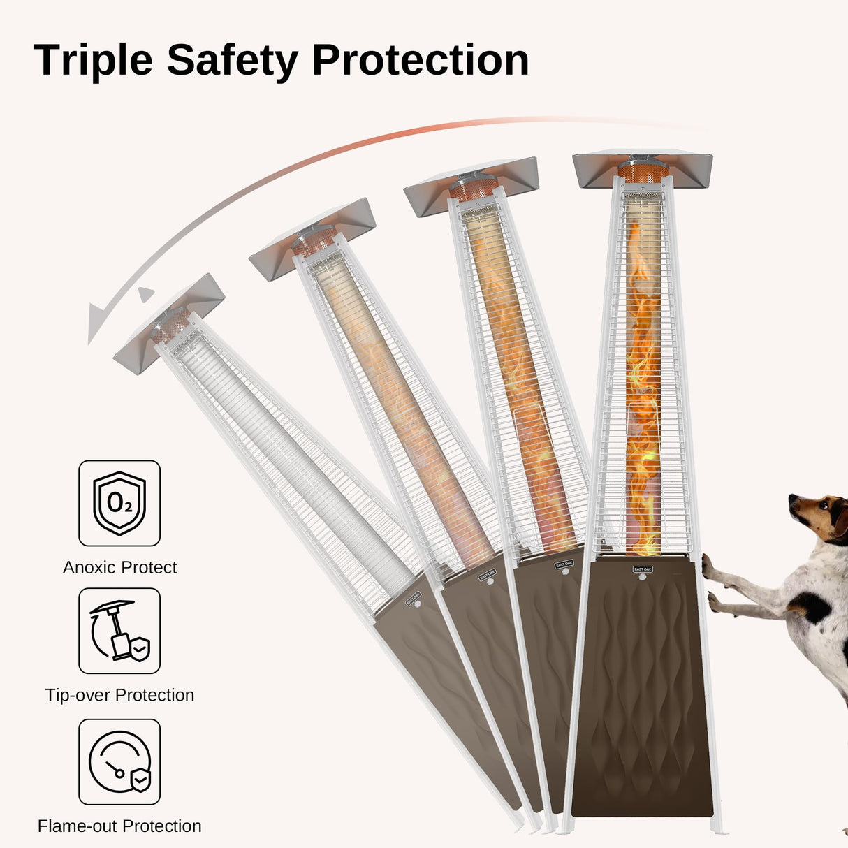 EAST OAK Pyramid Patio Heater, 48,000 BTU Outdoor Patio Heater, Quartz Glass Tube Propane Heater for Commercial & Residential, Triple Protection System, With Wheels, 2024 Upgrade, Bronze EAST OAK