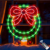 Christmas Wreath Window Lights Decorations, 13.5 IN 82 LED Lighted Christmas Wreath with Bow, Remote Control Timer USB Powered Window Silhouette Lights for Home Door Wall Home Winter Xmas Party Decor CESOF