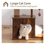 FUKUMARU Cat Tree, 4 in 1 Large Modern Cats Tower with Jute Scratching Post and Hammock, Wood Cat Condo with silvervine balls, Cat Climber Stand Playhouse for Indoor Cats, Retro Style FUKUMARU