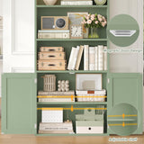 FACBOTALL 82" Tall Bookcase and Book Shelf, 24" Wide Bookshelf with Doors, 7 Tier Bookcase with Storage and Adjustable Shelf, Open and Display Farmhouse Bookshelf for Living Room, Home Office, Green FACBOTALL