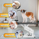 ROOMTEC 43" Hydraulic Pet Grooming Table w/Anti-Static Table Top, Heavy Duty Z-Lift Dog Grooming Table/21-36 w/Armrests/Leash Covers/Tool Organizers/Hooks, Weight Capacity 330LBS Black ROOMTEC