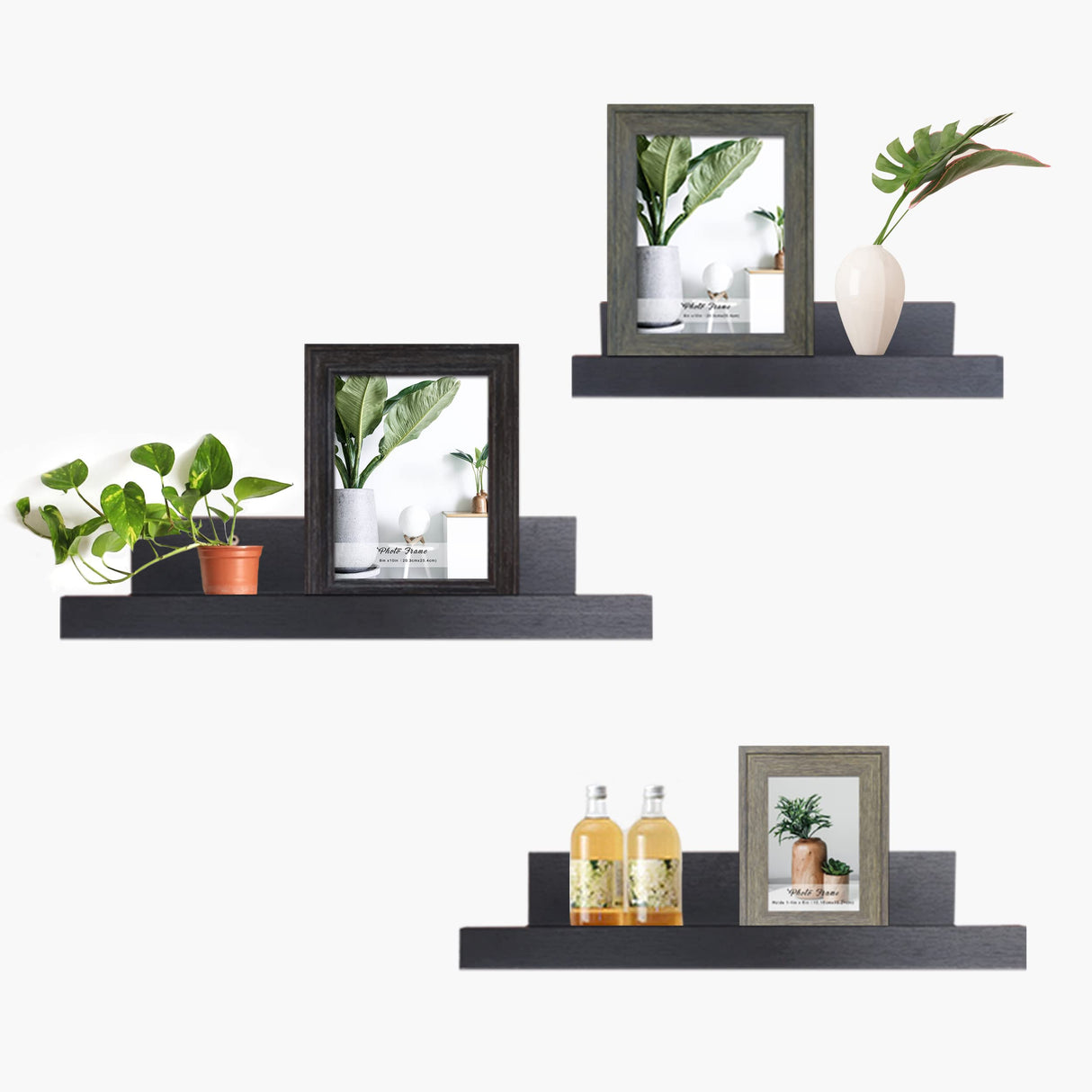 Art Emotion Black Floating Shelves | Set of 5 | Wall Shelf | Wood Bathroom Shelves | Bedroom | Living Room | Kitchen | Office & More (Black) Art Emotion