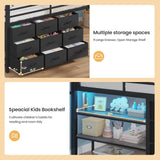 BTHFST Twin Loft Bed for Kids, Low Loft Bed Twin Size with 9 Storage Dresser, LED Lights, 2 Storage Shelves & Stairs, Metal Black Bed with Safety Guardrail for Young Teens, Space Saving, Black BTHFST