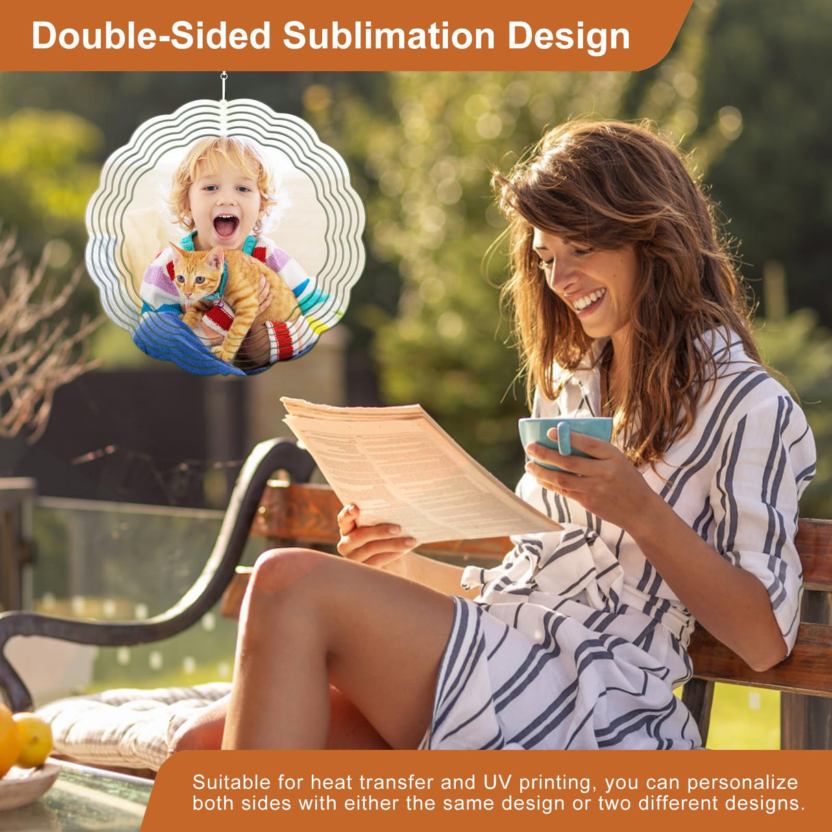 Remiawy Sublimation Wind Spinner Blanks, 8 Inch 5 Pack 3D Aluminum Metal Hanging Wind Spinners Sublimation Blanks Kinetic Sculpture DIY Crafts for Yard Garden Indoor Outdoor Porch Decoration Round REMIAWY