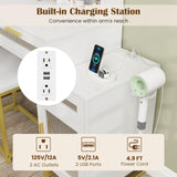 CHARMAID Vanity Desk with Mirror and Lights, White Makeup Vanity Desk with Jewelry Organizer, 4 Drawers, Side Cabinet, Charging Station, 44" Modern Vanity Dressing Table with Stool for Bedroom CHARMAID