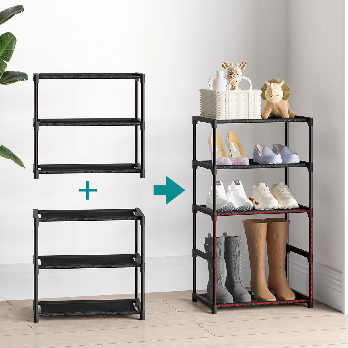 Autonomier 3 Tier Small Shoe Rack, Narrow Stackable Kids Toddler Adult Shoe Storage Organizer Shelf for Closet Floor Front Door Entrance Entryway, Free Standing Shoe Rack Organization Shelves Autonomier