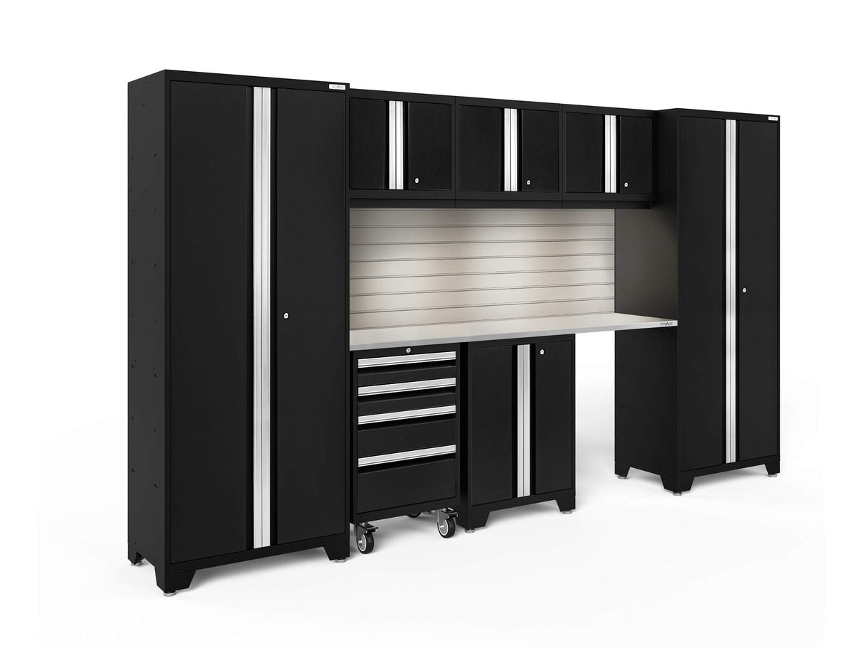 ‎‎‎NewAge Products Garage Cabinet Bold Series 10 PC Set Black Include Worktops, LED Lights, 72in. Backsplash, 3 x Wall, Two-Door Base and Rolling Tool Cabinets, 2 x Multi-Use Lockers, 63112 NewAge Products Inc.