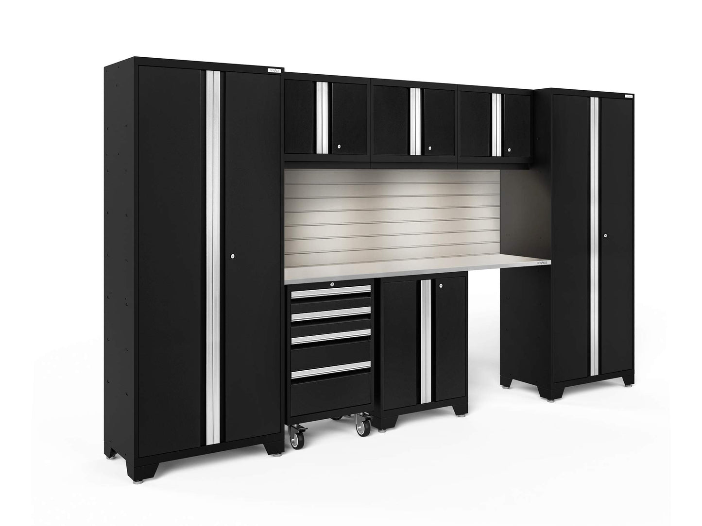 ‎‎‎NewAge Products Garage Cabinet Bold Series 10 PC Set Black Include Worktops, LED Lights, 72in. Backsplash, 3 x Wall, Two-Door Base and Rolling Tool Cabinets, 2 x Multi-Use Lockers, 63112 - WoodArtSupply