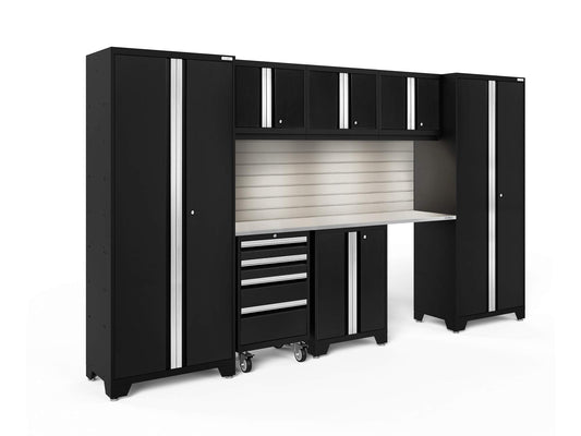 ‎‎‎NewAge Products Garage Cabinet Bold Series 10 PC Set Black Include Worktops, LED Lights, 72in. Backsplash, 3 x Wall, Two-Door Base and Rolling Tool Cabinets, 2 x Multi-Use Lockers, 63112 - WoodArtSupply