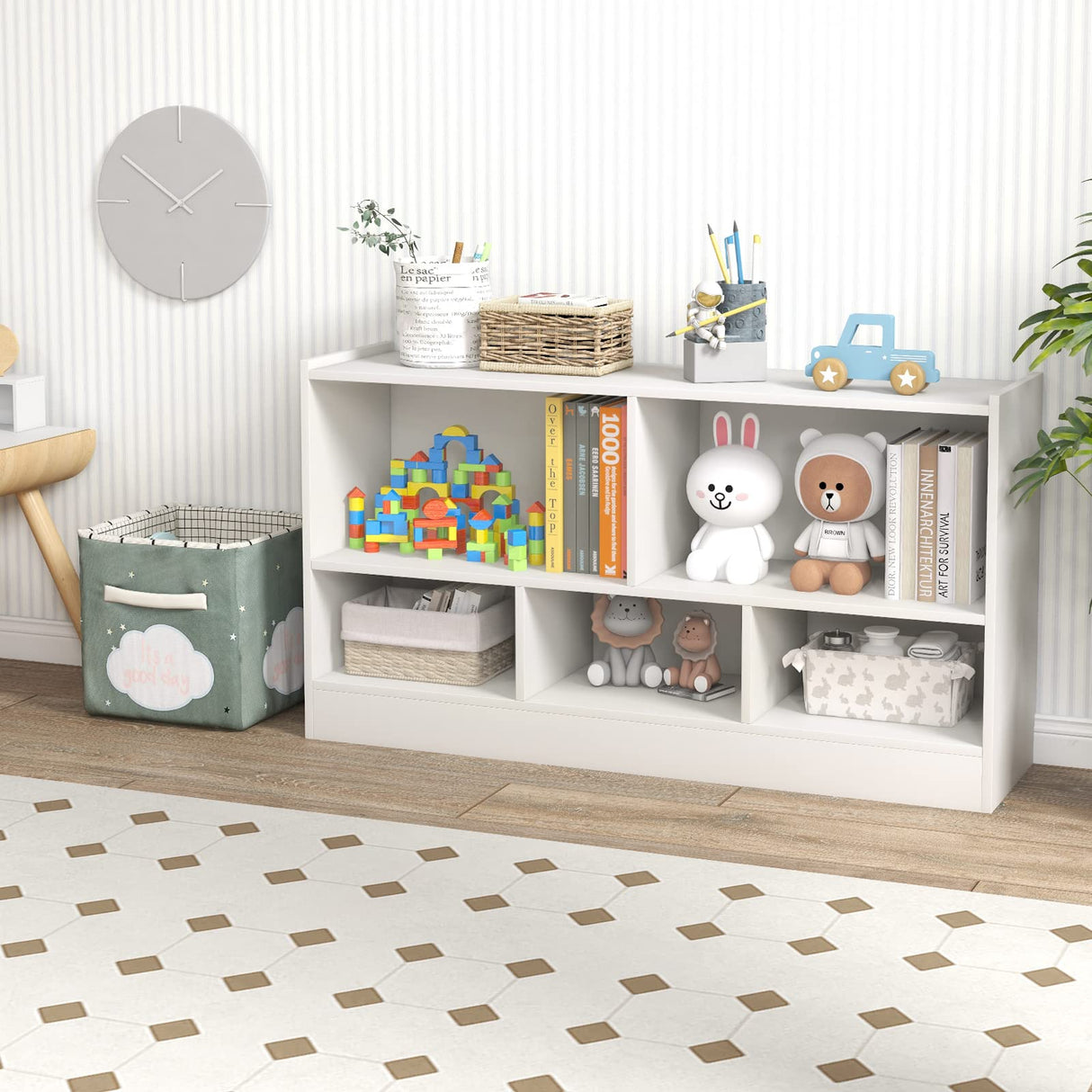 IFANNY 5 Cube Bookcase, 2 Tier Bookshelf Organizer w/Open Compartments, Horizontal Wood Bookshelves & Bookcases with Storage, Modern Book Shelf for Bedroom, Living Room, Play Room (White) WoodArtSupply
