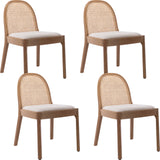 Ya-Home Mid Century Dining Chairs Set of 4, Accent Rattan Linen Fabric Side Chairs Kitchen Chair with Solid Wooden Legs for Living Room Dining Room, Beige Ya-Home
