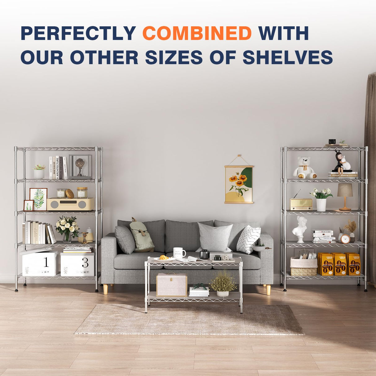 VANZBON 5-Tier Heavy Duty Metal Shelf,Chrome Wire Shelving Unit 35" Wx18 Dx71 H,Height Adjustable Storage Wire Shelves with Lockable Wheels for Garage,Kitchen,Office,Bathroom,Studio VANZBON