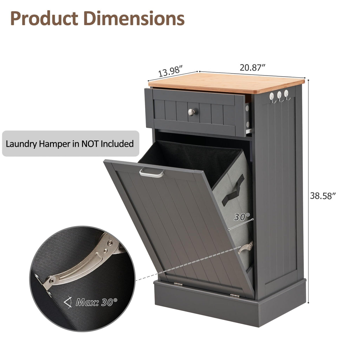 AHB 13 Gallons Tilt Out Trash Cabinet, Hidden Trash Can Kitchen Wooden Tilt Out Pet Proof Hidden Trash Bin for Kitchen Living Room,Grey AHB