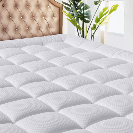 MATBEBY King Size Mattress Pad - Cooling Breathable Mattress Topper, Quilted Fitted Mattress Protector, Pillow Top Mattress Cover with 8-21" Deep Pocket, Soft, Machine Washable, White, 78x80 Inches MATBEBY