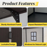 FammyLoft 8x14 FT Resin Storage Sheds Outdoor with Floor Included, Plastic Sheds & Outdoor Storage Clearance with 2 Windows and Lockable Door, Backyard Storage Sheds for Garden Tools, Brown+White FammyLoft