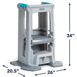 Simplay3 Toddler Tower Montessori Standing Kitchen Step Stool with Sturdy Stabilizing Base and Adjustable Platform, 20.5" D x 26" W x 34.5" H, Ages 18 Months to 5 Years, Gray Simplay3