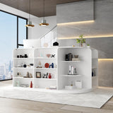 ECACAD Large L-Shaped Reception Desk with 3 Drawers, 15 Open Shelves, Counter Top & Monitor Stand, Office Desk Reception Counter Table with File Cabinet, White (70.9”L x 47.2”D x 39.43”H) ECACAD