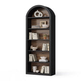 LITTLE TREE 6-Tier Bookcase, 77" Tall Bookshelf with Arched Top, Large Freestanding Wooden Open Bookcase Bookshelf, Modern Display Book Shelf for Living Room, Bedroom, Office, Library, Black Brown LITTLE TREE