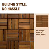 10 pcs Premium Acacia Wood Interlocking Decking Tiles – 12x12x0.9in Weatherproof Patio Flooring Outdoor – Interlocking Deck Tiles for Balcony, Backyar & Poolside, All-Weather Use (Golden Teak Finish) GREEN ALLUVIUM