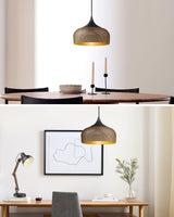 ELYONA Modern Pendant Light Walnut Wooden Pattern Dome Pendant Light Fixture Matte Black Metal Gold Inner Finish Adjustable Hanging Lighting for Kitchen Island Dining Room Office Hallway Foyer Bedroom ELYONA