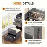 Gurexl 3 in 1 Vanity Desk with Flip Top Mirror,Small Make Up Vanity Set with Visible Glass Desktop,Cushioned Tool,Dressing Table for Bedroom,Compact Makeup Vanity with 3 Drawers,Grey Gurexl