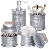 Autumn Alley Rustic Bathroom Accessories Set 4 - Galvanized Soap Dispenser, Rustic Toothbrush Holder, 2 Apothecary Jars Qtip Holder - Rustic Bathroom Decor – Farmhouse Bathroom Accessories Autumn Alley