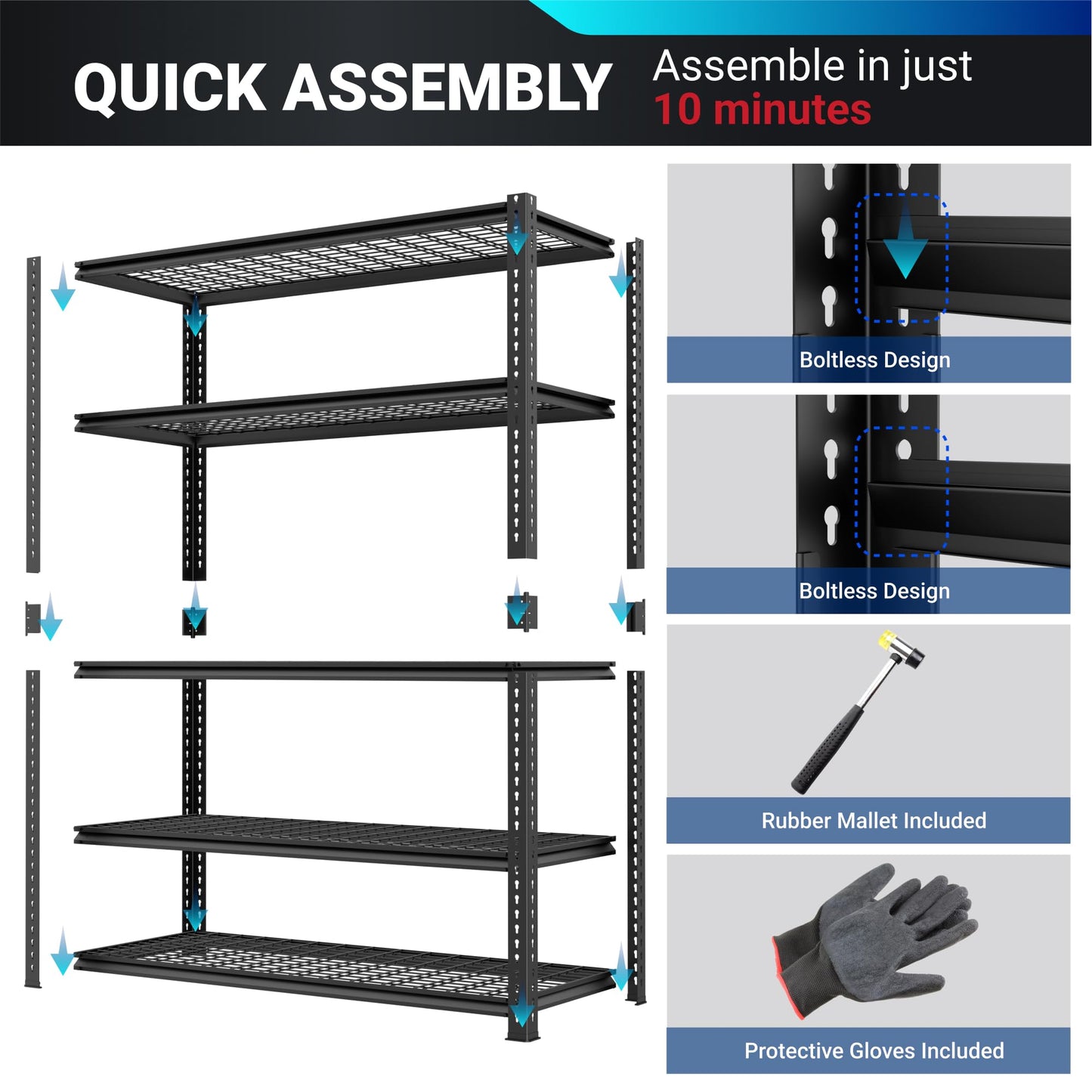 FLEXIMOUNTS Garage Shelving, Storage Racks and Shelving, 3000 lbs Basement Storage Shelves, Garage Storage Shelves, 5-Tier Metal Shelf, 48" W x 24" D x 72" H - WoodArtSupply