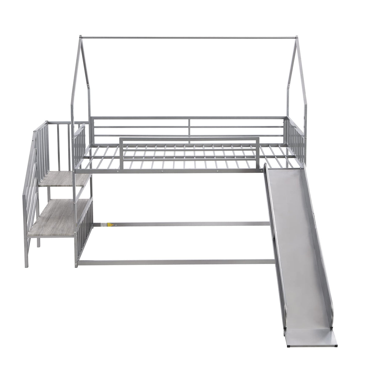 Favfurish Twin Over Twin-Size Metal Bunk Bed House-Shape-Bed with Slide and Staircase,No Box Spring Needed, Easy to Install, for Kids, Girls, Boys,Silver Favfurish