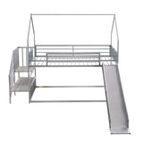 Favfurish Twin Over Twin-Size Metal Bunk Bed House-Shape-Bed with Slide and Staircase,No Box Spring Needed, Easy to Install, for Kids, Girls, Boys,Silver Favfurish