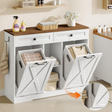 HOOBRO Double Tilt Out Laundry Hamper Cabinet, 41.7" Hidden Laundry Cabinet, with Open Shelving and 2 Removable Baskets, Farmhouse Laundry Storage Basket, for Bathroom, White and Walnut WH11XY01 HOOBRO