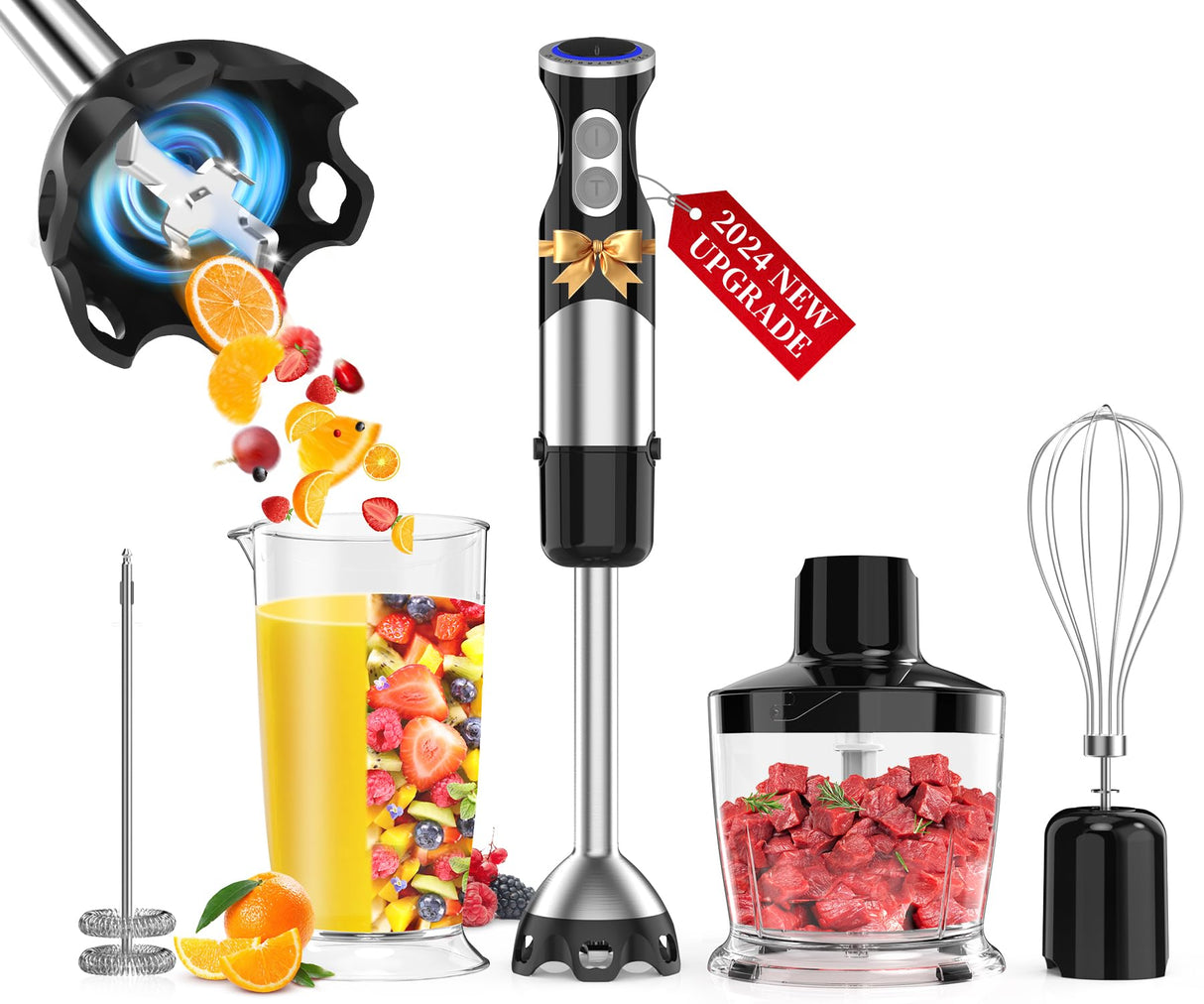 Immersion Blender 5 in 1 Handheld Blender - 1100W Scratch Resistant Blender Stick, 12 Speed and Turbo Boost Hand Blender with Chopper,Beaker,Whisk and Milk Frother for Milkshake Puree Smoothie Food CEUKOZ