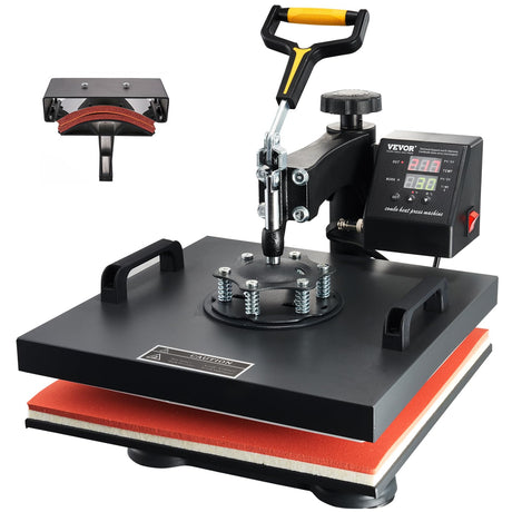 VEVOR 15x15 Heat Press & Hat Heat Press 2 in 1 Machine, Digital Temp&Timer Control, Heat Up Fast & Even - Cap & Shirt Press Combo Machine for Most Hats, T Shirt, Cap, Pillow, Bag, Pad, Hoodie VEVOR