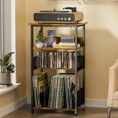 Huxitocan 4-Tier Record Player Stand with Storage for 100 Vinyl Records and 40 CDs, Turntables Holder for Living Room, Bedroom, Office