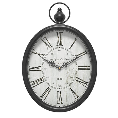 Menterry Oval Retro Wall Clock, Rustic Vintage Style, Black Antique Design, Battery Operated Silent Decor Large Wall Clocks for Kitchen,Farmhouse,Office (15.5" H x 10.5" W)