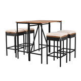 CKLMMC 5-Piece Outdoor Patio Dining Set, Acacia Wood Bar Height Table with Foldable Tabletop and Four Stools with Cushions, High-Dining Bistro Set CKLMMC