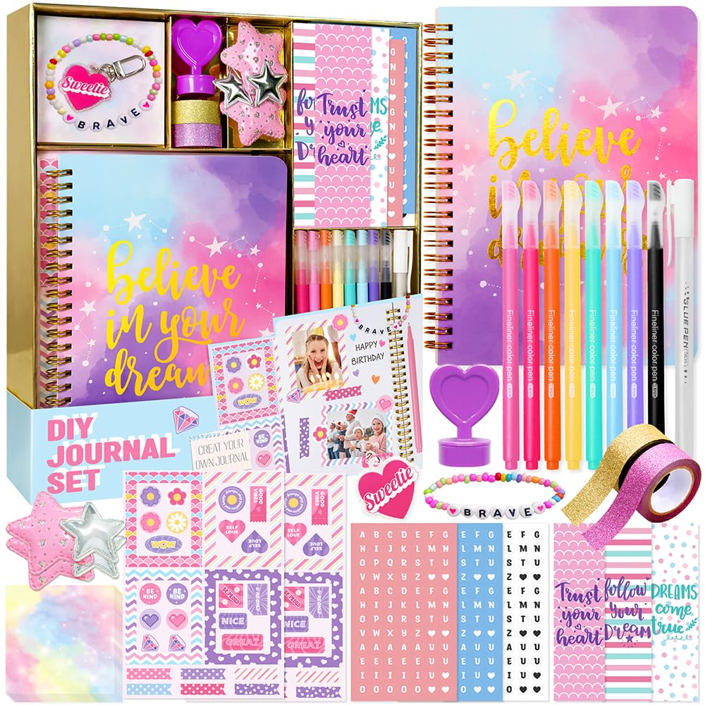 Nollh DIY Journal Kit for Girls - DIY Journal Set for Tween & Teen Girls, Stationery Set, Scrapbook & Diary Supplies Set, Journaling Art Crafts Kit, Ideal Gifts for 8 9 10 11 12 13 14 Year Old Girl Nollh