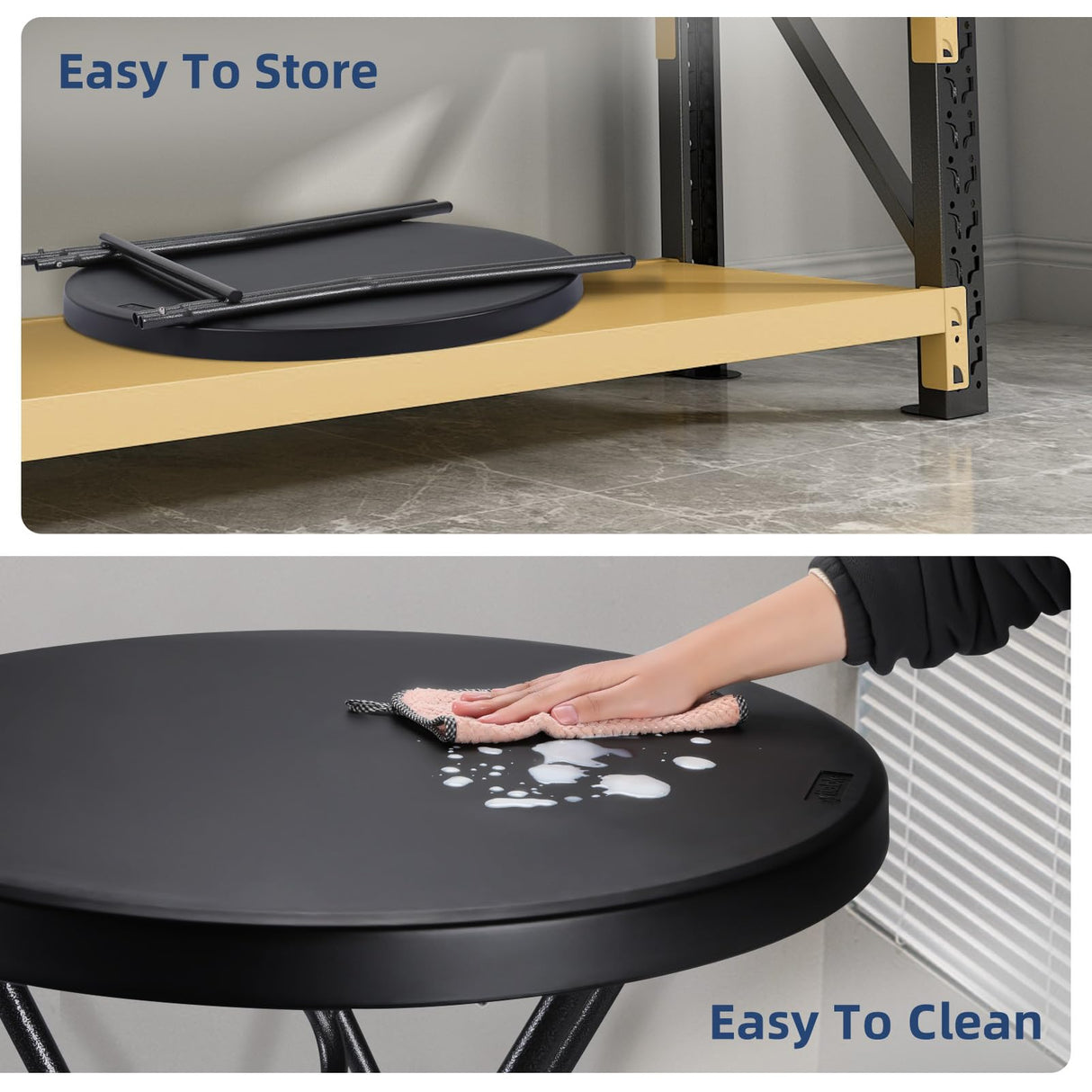 Byliable Cocktail Table 28in Folding Round High Top Indoor Outdoor with Removable Legs, Tall Bistro Foldable Bar Height Table for Parties, Patio, Backyard, Dining Room, Events, Black- 2PCS Byliable