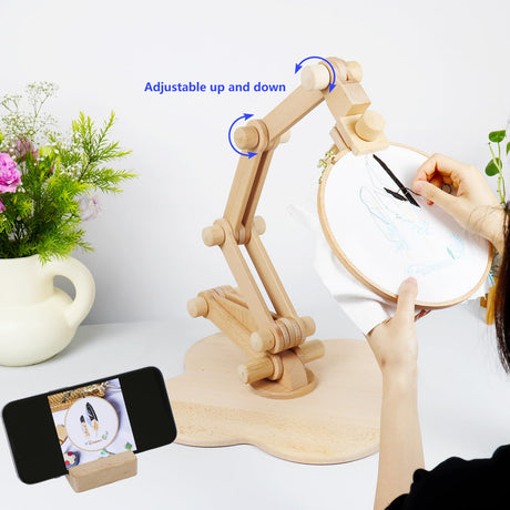 SolidGnik Large Embroidery Stand,Adjustable Embroidery Hoop Holder,Rotated Cross Stitch Stand,Wood Embroidery Hoop Holder SolidGnik