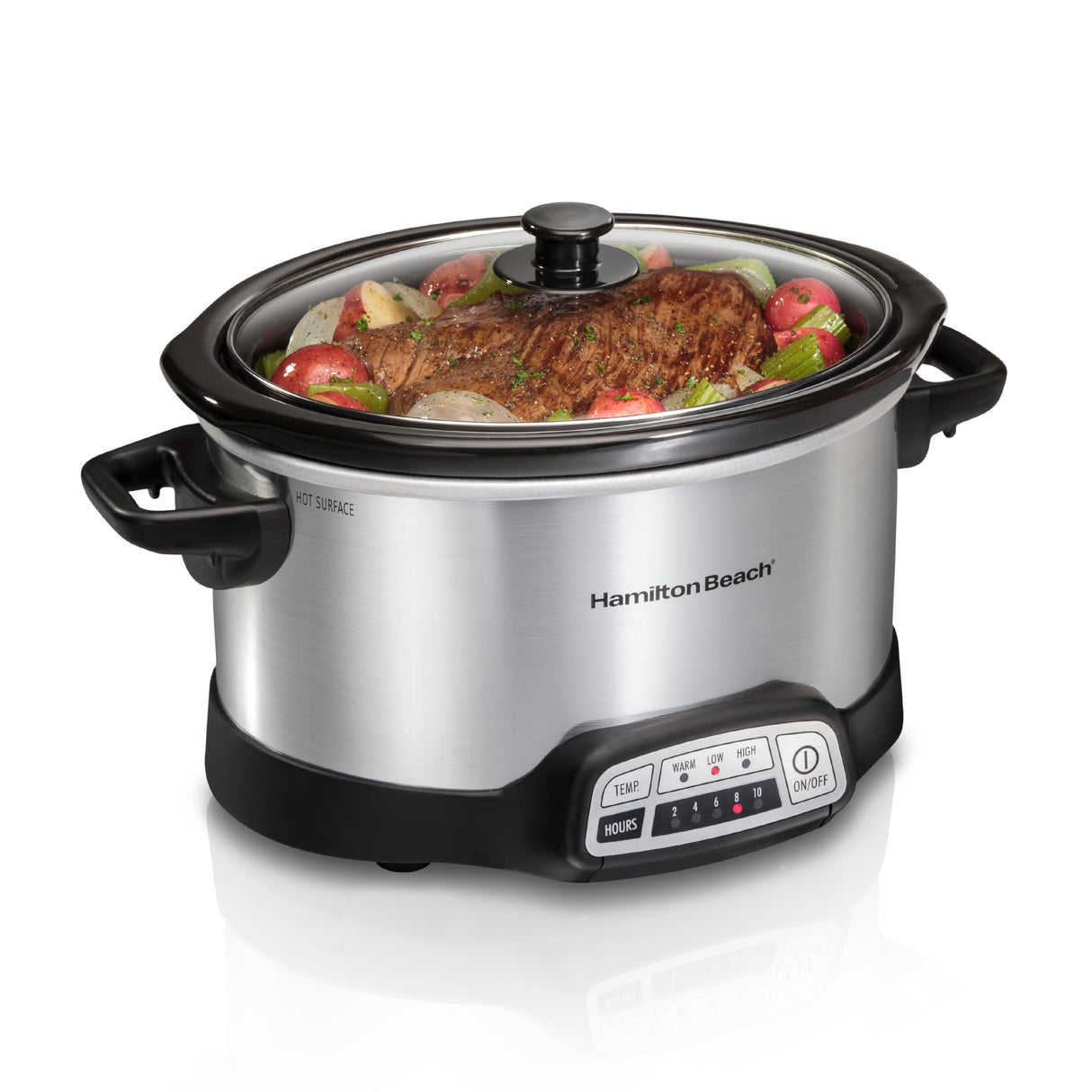 Hamilton Beach Programmable Slow Cooker with Flexible Easy Programming, 5 Cooking Times, Dishwasher-Safe Crock, Lid, 4 Quart, Silver Hamilton Beach