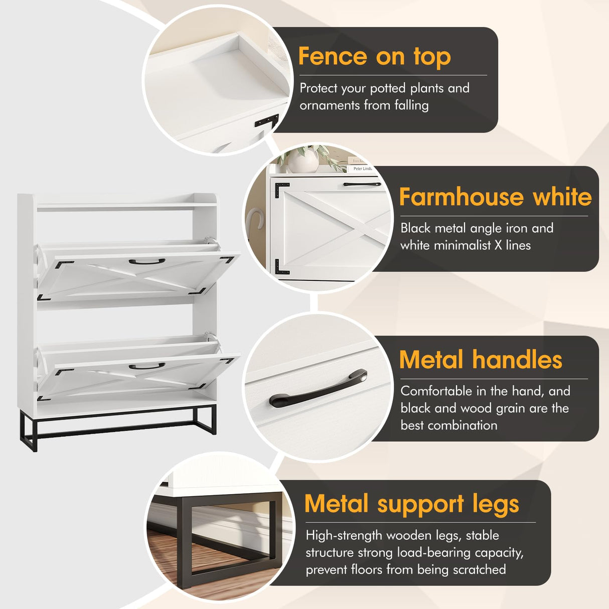 Maupvit Shoe Storage Cabinet with 2 Flip Drawers, Freestanding Organizer with Metal Legs for Entryway, Narrow Shoe Rack Cabinet, Black White Maupvit