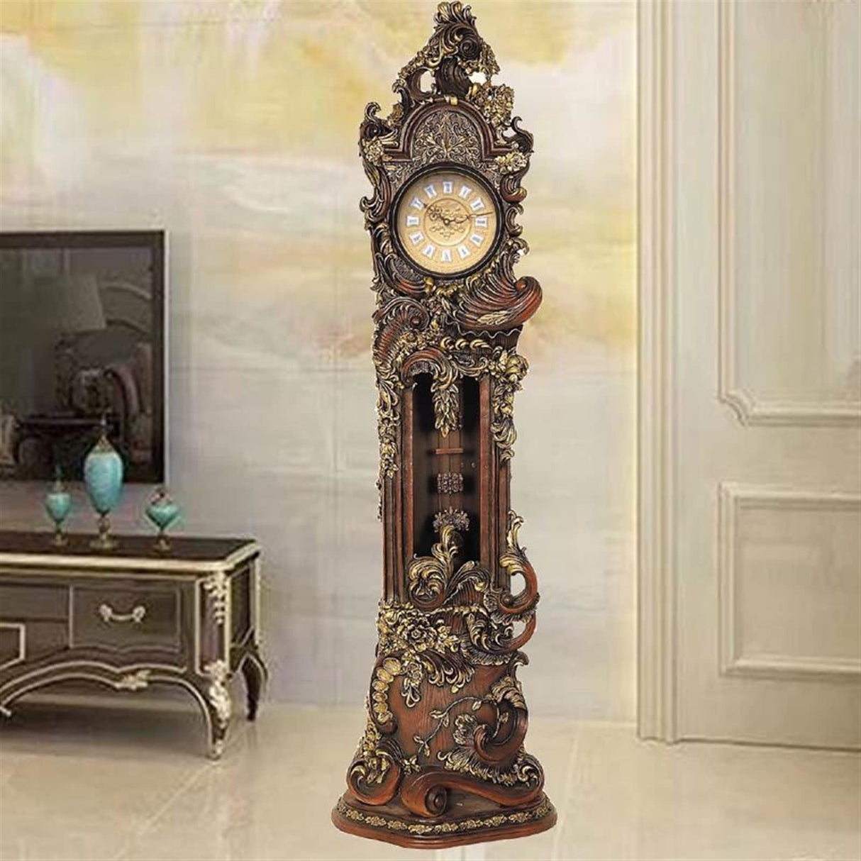 XJLRRTEE-888 Grandfather Clock Grandfather Clock, Handcrafted Resin Statue Floor Clock, Home Furnishings Grandfather Clock with Chime Home Indoor Ornaments Floor Clock XJLRRTEE-888