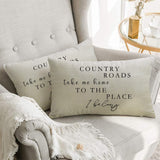 Ussap Lumbar Country Roads Take Me Home Christmas Rectangle Decorative Throw Pillow Cover, Rustic Quote Home Farmhouse Decoration, Housewarming Gift Cushion Case for Sofa Decor Cotton Linen 12 x 20 Ussap
