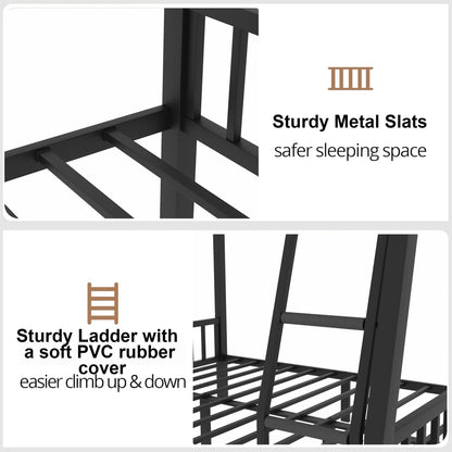 Mirightone Twin XL Over Queen Bunk Beds for Adults and Teens, Heavy-Duty Metal Bunk Bed Frame Ladder and Slats Support for Boys Girls,Space-Saving,Noise Reduced,Black