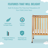 Dream On Me 2 in 1 Portable Folding Stationary Side Crib in Natural, Greenguard Gold Certified , 40x26x38 Inch (Pack of 1) Dream On Me