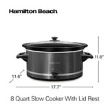Hamilton Beach Slow Cooker with 3 Cooking Settings, Dishwasher-Safe Stoneware Crock & Glass, 8-Quart Built-In Lid Rest, Black Hamilton Beach