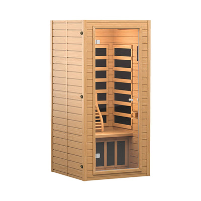 springspa Far Infrared Sauna 1 Person Indoor Sauna Spa Room, Canadian Hemlock Wooden Infrared Saunas for Home with Low Emf Lighting, Bluetooth Speakers, LCD Control Panel, 9 Chromotherapy