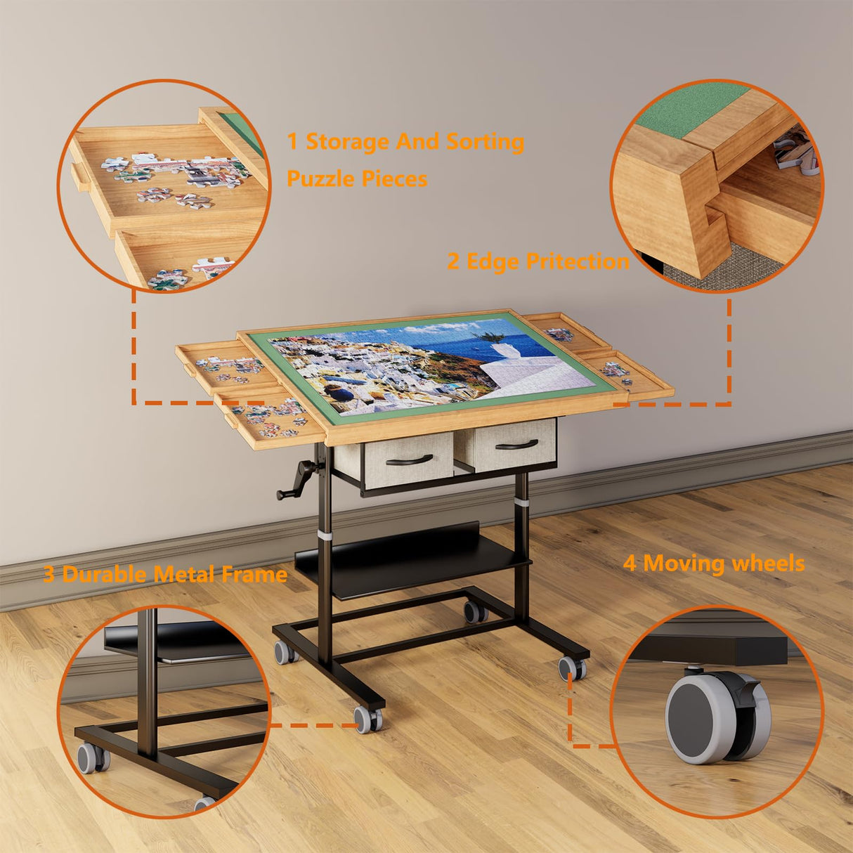1500 Piece Jigsaw Puzzle Table with Legs,Jigsaw Puzzle Board Portable with 4 Drawers and Cover,35"x26"Adjustable Puzzle Tables for Adults,Gift for Mom OIRBOEUS