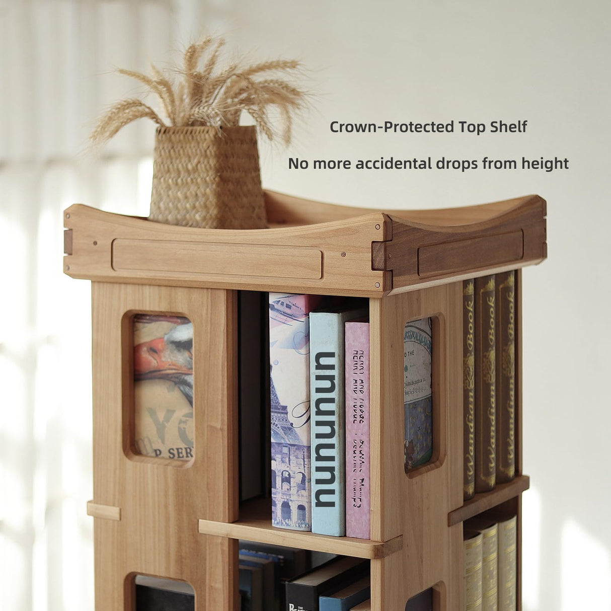 unununu Wooden Rotating Bookshelf, Larger Solid Wood Revolving Bookcase,360°Spinning Book Shelf Tower,Floor Standing Storage Rack,Corner Organizer for Small Space,Study,Office,17"x17"x69.75"(5-Tier) unununu