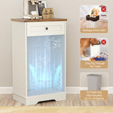 Tilt Out Trash Cabinet, Farmhouse Trash Can Cabinet w/Negative ion, Dog Proof 10 Gallon Garbage Can Cabinet for Kitchen, Bathroom, Living Room, White Halitaa